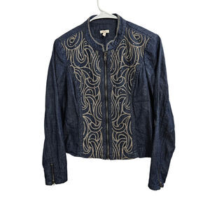Reba Womens Western Embroidered Full Zip Long Sleeve Denim Jacket Size Small
